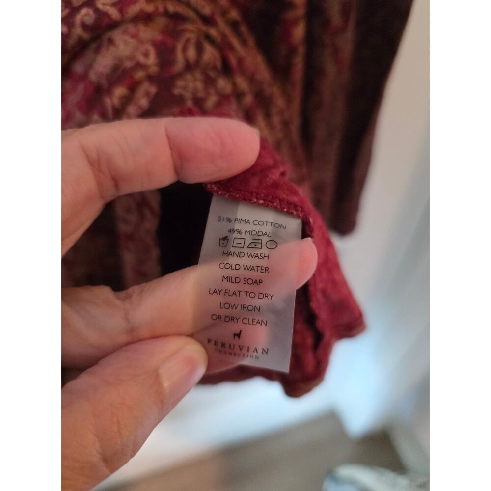Peruvian Connection Womens Jersey Knit Floral Tunic Top  Size XL Burgundy - Picture 4 of 4